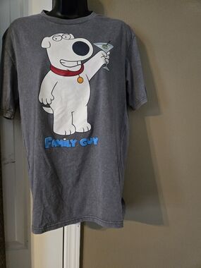 Family Guy Brian Dog Martini T-Shirt Mens S Gray Acid Wash 2000s Cartoon